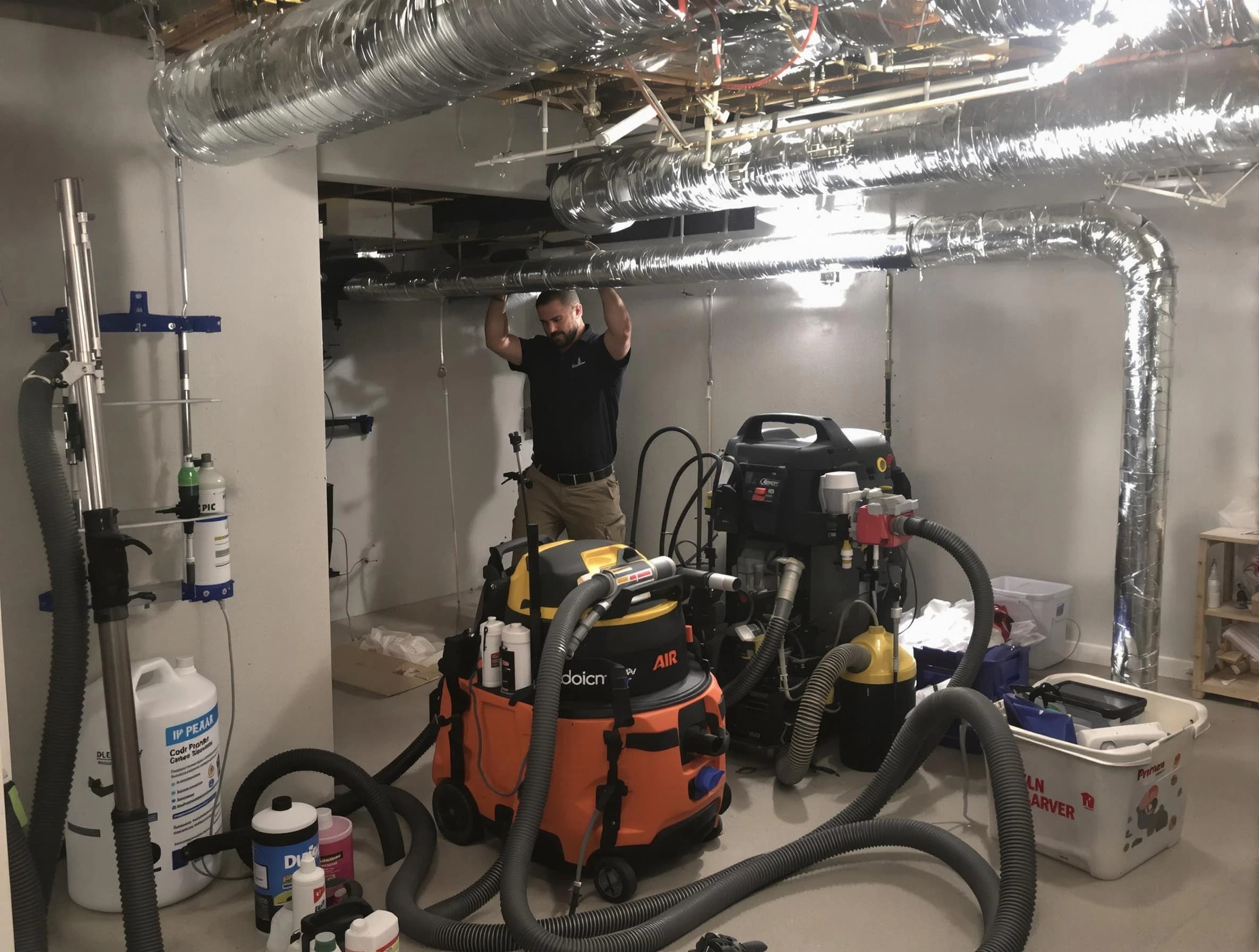 Spanish Fork Air Duct Cleaning specialist performing professional mold removal from air ducts using safety equipment in Spanish Fork