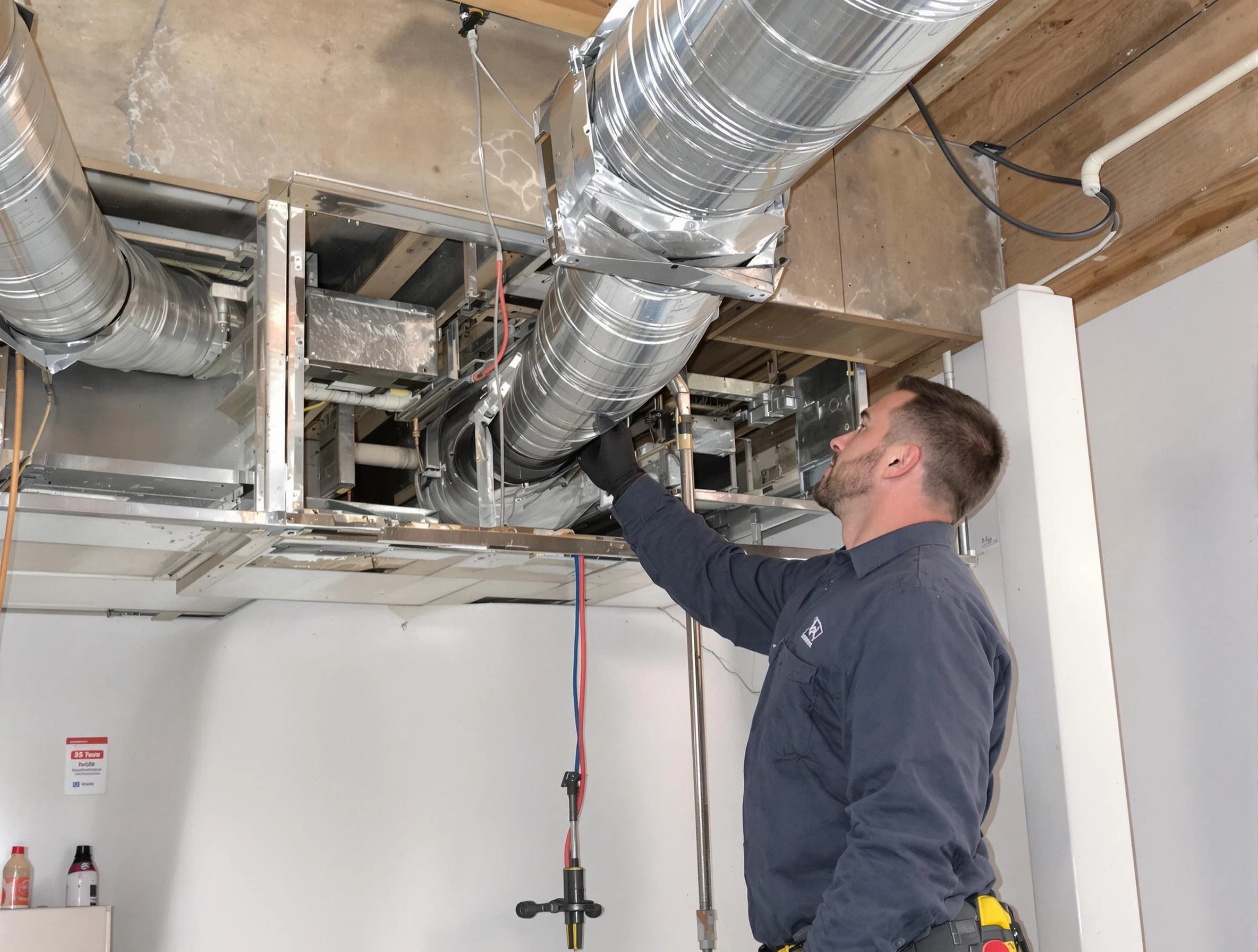 Spanish Fork Air Duct Cleaning technician performing professional air duct repair using specialized tools in Spanish Fork