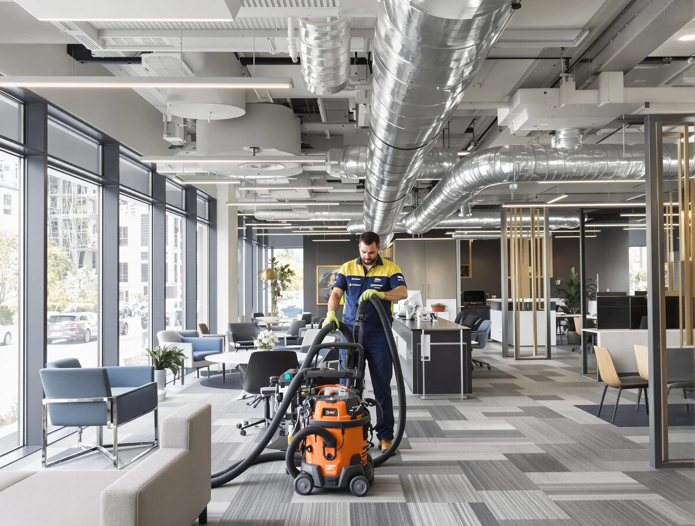 Spanish Fork Air Duct Cleaning team performing thorough commercial duct cleaning at a Spanish Fork business center