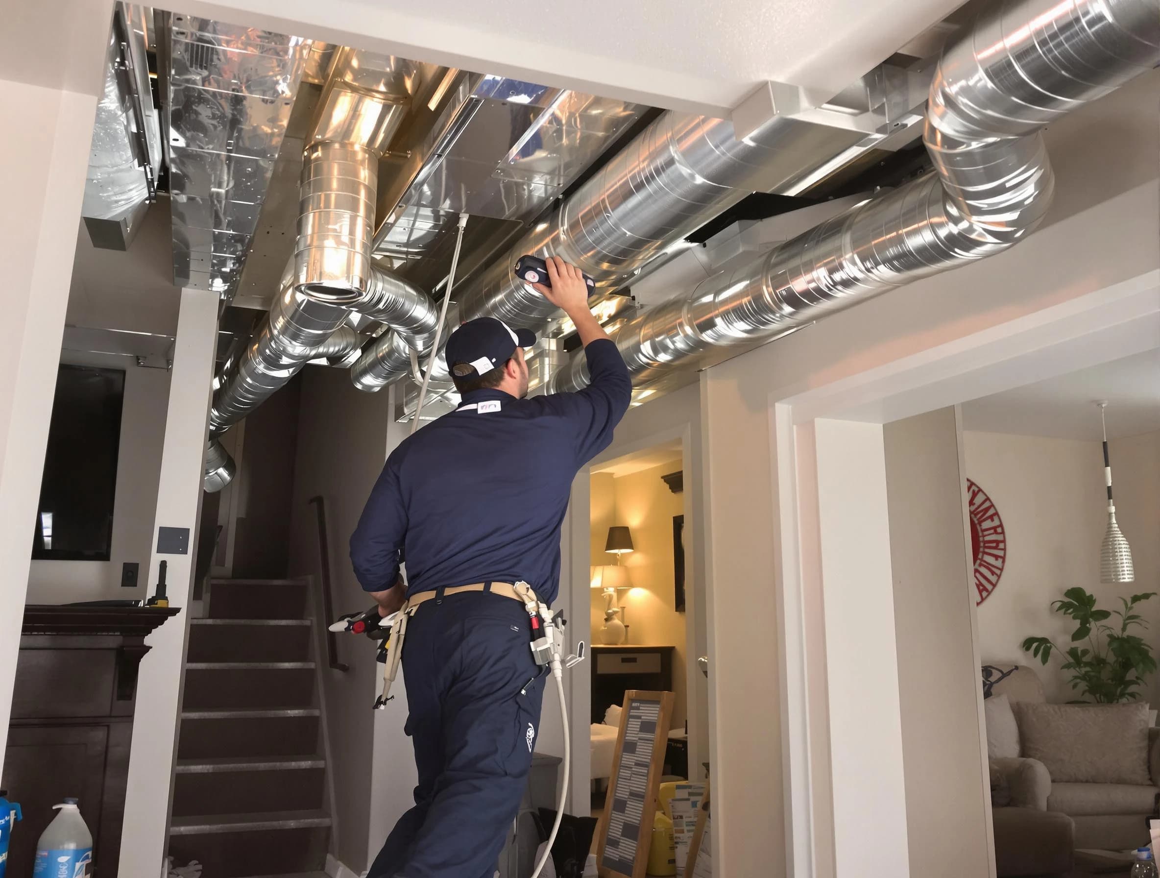 Spanish Fork Air Duct Cleaning expert performing specialized duct cleaning in a mobile home in Spanish Fork