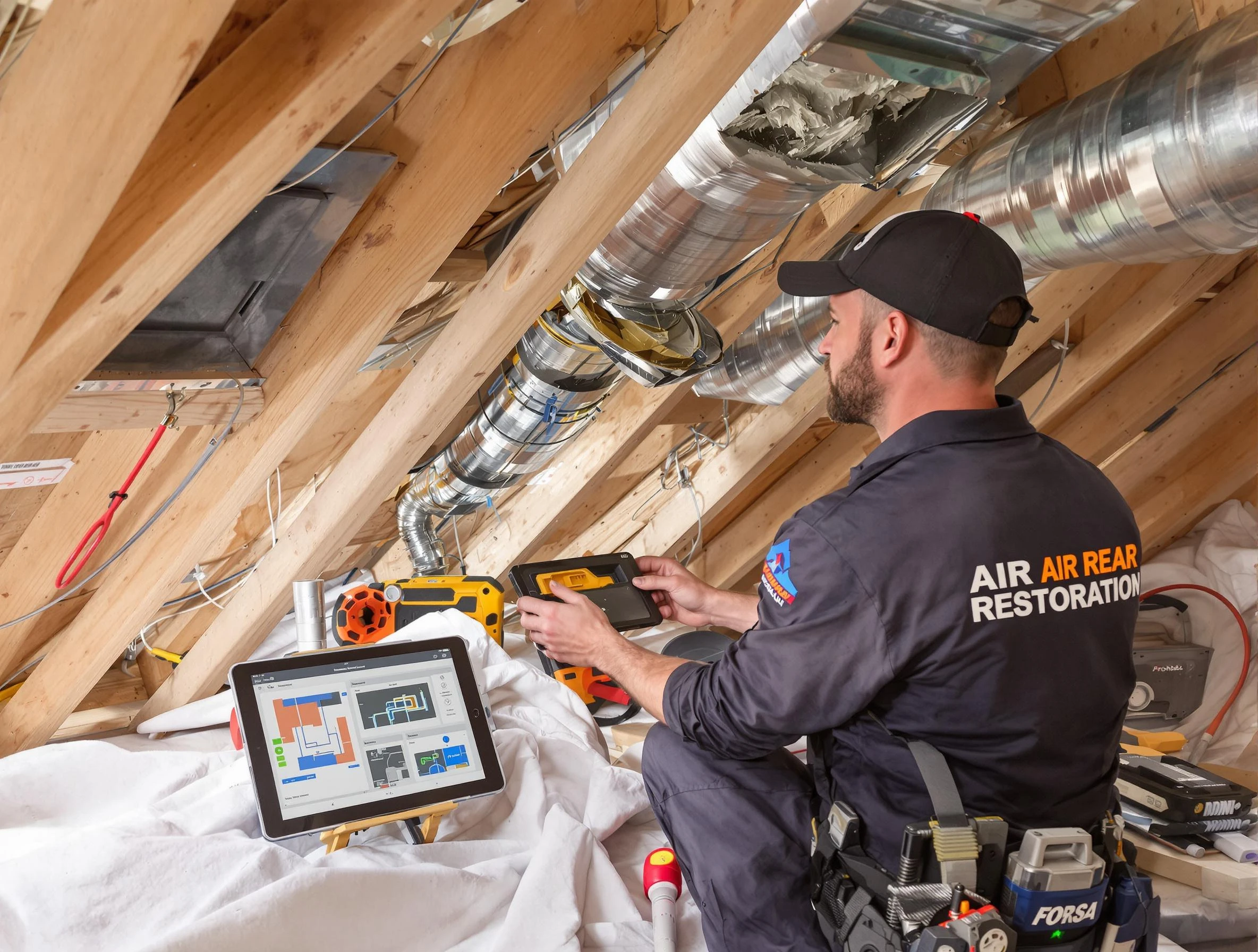 Spanish Fork Air Duct Cleaning technician performing precise duct repair work in Spanish Fork