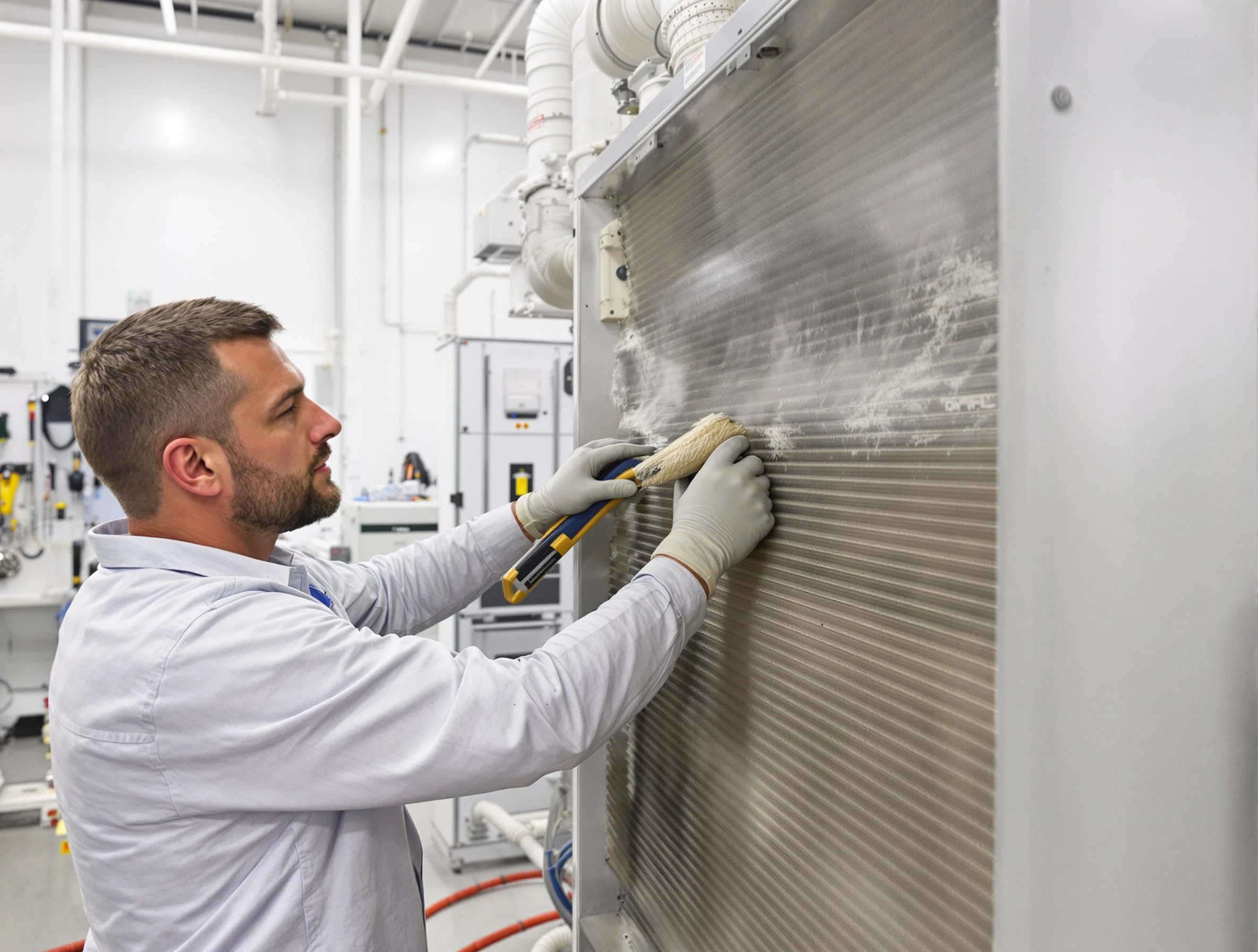 Spanish Fork Air Duct Cleaning technician performing precision commercial coil cleaning at a Spanish Fork business